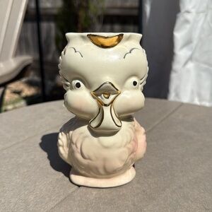 Vintage Shawnee Pottery pink and gold owl chick bird cream pitcher